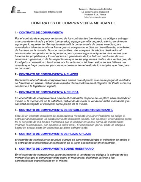 Contratos De Compraventa Mercantil