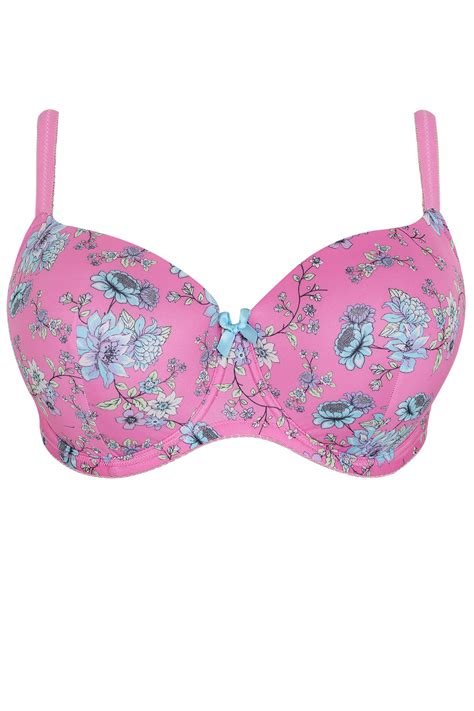 Pink Floral Print Moulded Bra