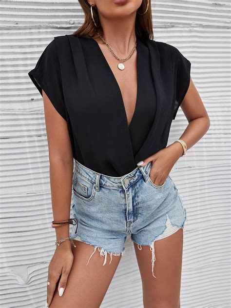 Overlap Collar Dolman Sleeve Bodysuit Shein Usa