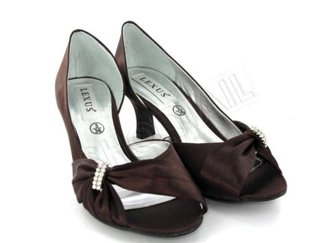 Image Detail For Ladies Open Toe Low Heel Satin Diamante Eveningwedding Shoes Brown Wedding