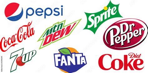 Ilustrace Set Of Soft Drinks Pepsi Coca Cola Sprite Fanta Dr