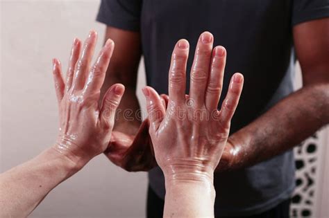 Oil On The Hands Of Massage Therapists Preparation For Massagemassage