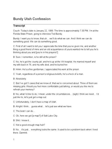 Ted Bundy Utah Confession Transcript January 1989 Pdf