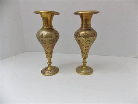 Indian Brass Vases 2 Matching Vases 8 Inches Tall Brass Vases Etsy Brass Vase Vase Brass