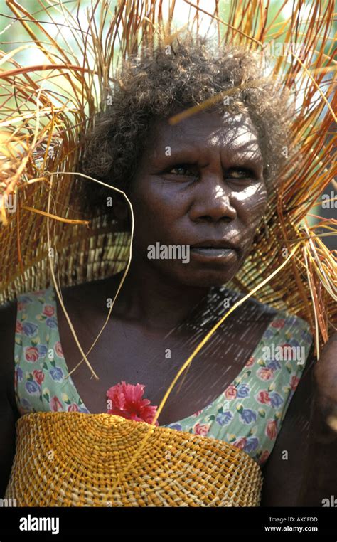 Aboriginal Woman Clara Matlangadtji With Traditional Pandanus Mats She