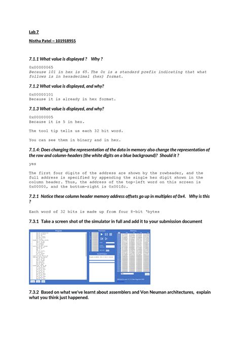 Lab 7 Lab Lab 7 Nistha Patel 101918955 71 What Value Is