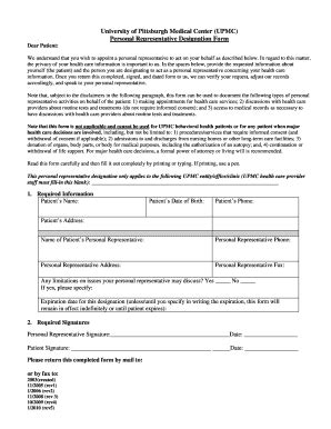 Upmc Personal Representative Form Fill Online Printable Fillable