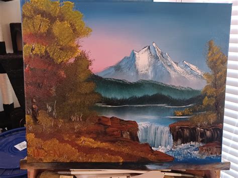 Mountain Lake Waterfall 16x20 Rhappytrees