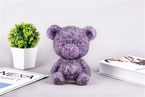 AMETHYST TEDDY BEAR Natural Crystal Chips Resin Bear Figure Bear