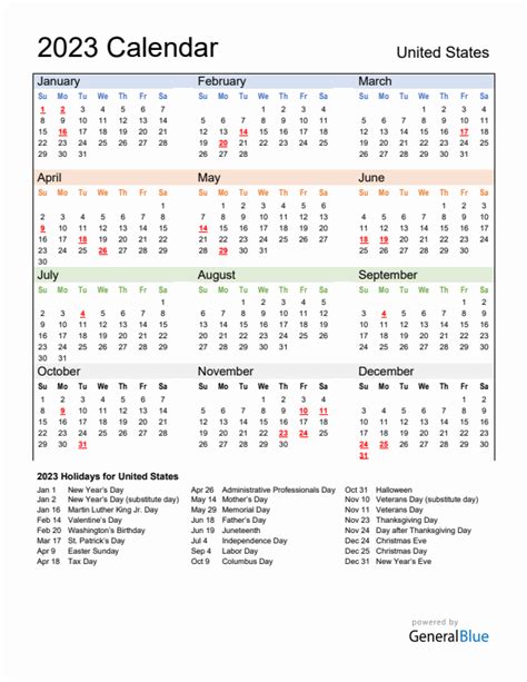 United States 2023 Calendar With Holidays