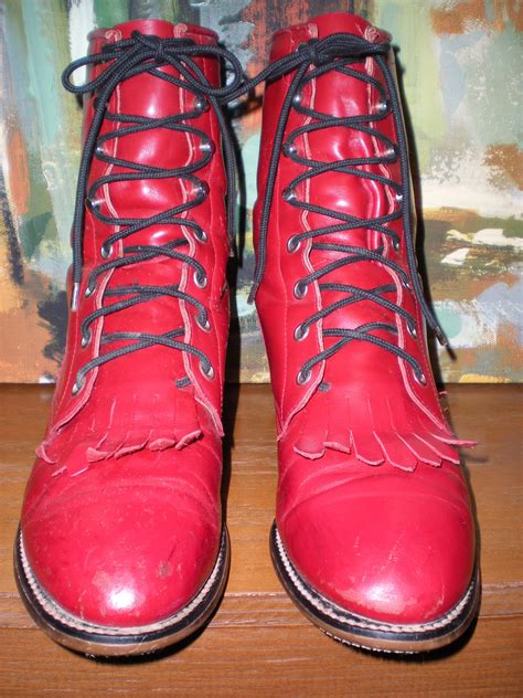 Vintage Womens Boots Red Lace Up Ropers Diamond J Size 75b