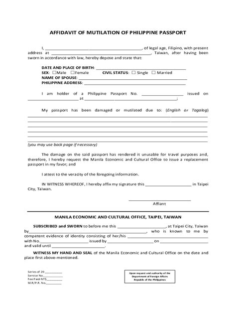 Fillable Online Affidavit Of Loss Of Passport Philippine Consulate