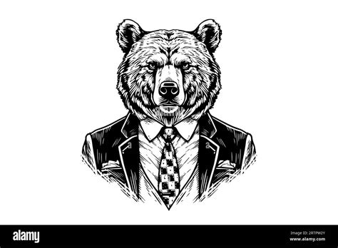 Bear In A Tuxedo Logotype Vector Engraving Style Illustration Stock