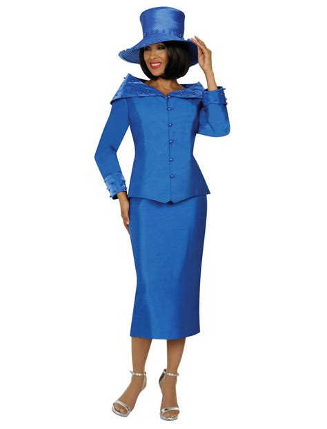 GMI 4802 Shimmering Royal Blue Skirt Suit Women Church Suits Blue