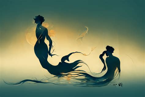 Mermaid And Merman Swimming In Ocean · Creative Fabrica