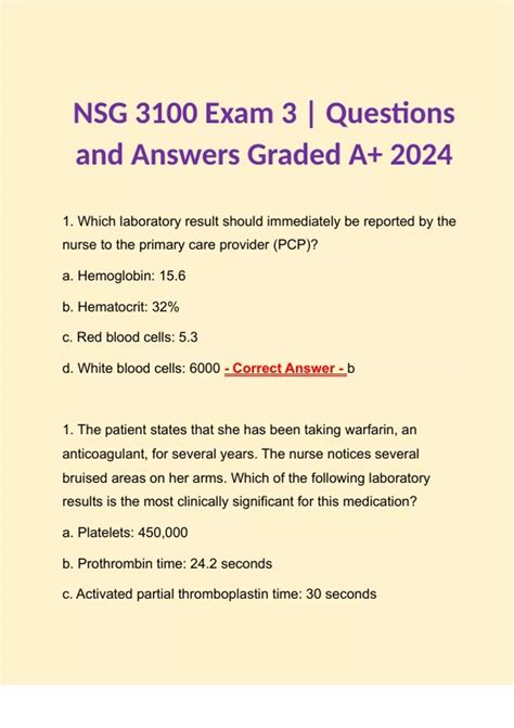 NSG 3100 Exam 3 Questions And Answers Graded A 2024 NSG 3100