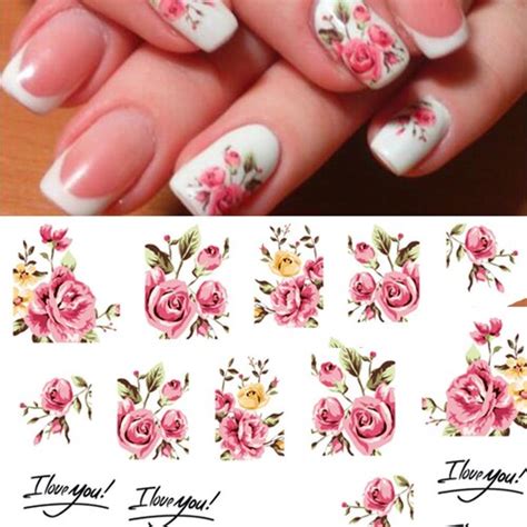 Nail Art Water Decals Stickers Transfers White Pink Roses Etsy