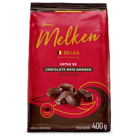 Gotas Chocolate Belga Meio Amargo Melken 52 Cacau 400g Harald No