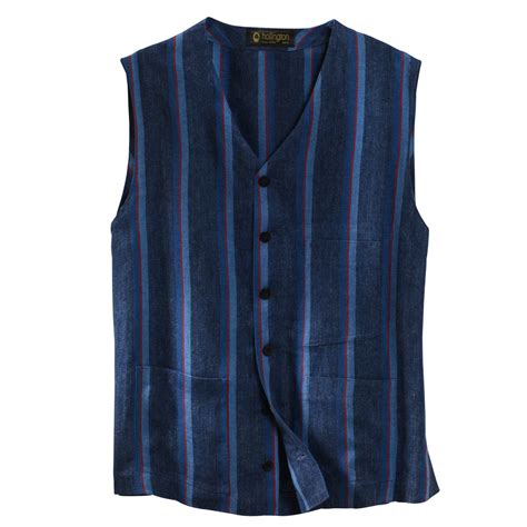 Buy Hollington Linen Waistcoat Blue Red Striped