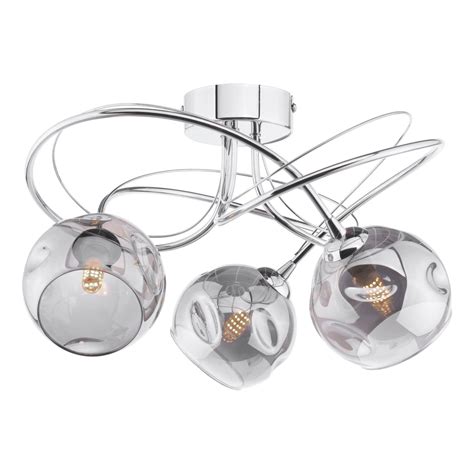 Lampa Sufitowa Onawa 3 Light Semi Flush Polished Chrome Smoked Glass