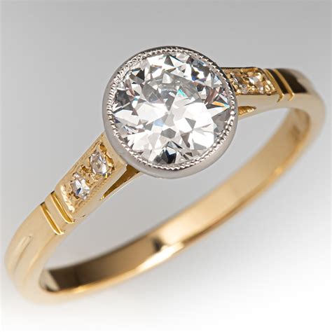 Milgrain Bezel Diamond Engagement Ring 18k Yellow Gold Platinum 95ct