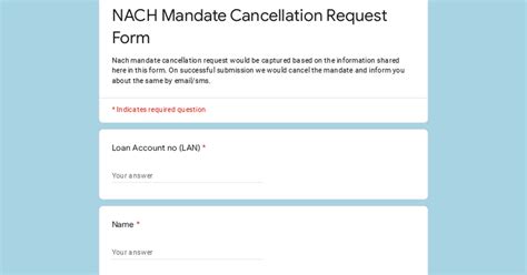 NACH Mandate Cancellation Request Form