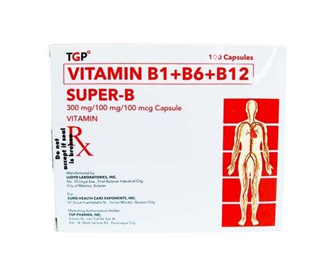 Tgp Vitamin B1 B6 B12 Super B 300mg 100mg 100mcg 100 Capsules