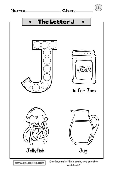 The Letter J Worksheet With Pictures And Words To Help Students Learn