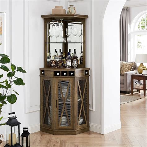 Home Source Corner Bar Unit In Reclaimed Barnwood Finish