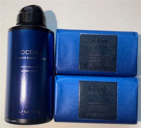 Bath And Body Works Ocean 2 Bar Soap Mens Deodorizing Body Spray Set