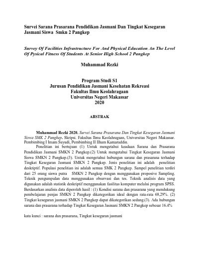 Survei Sarana Prasarana Pendidikan Jasmani Dan Tingkat Kesegaran