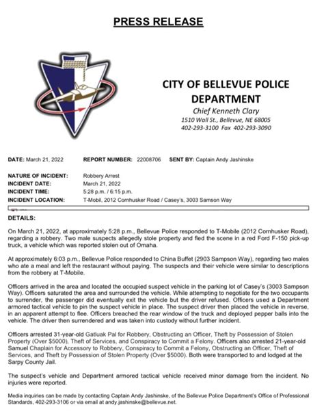 Bellevue Police On Twitter Please See The Press Release Below