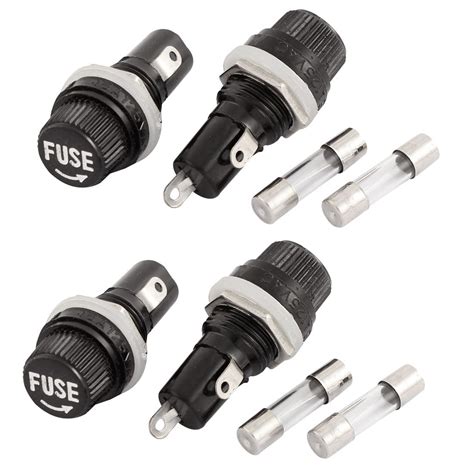 4 Pcs Black Screw Cap Soldering Panel Mounted Fuse Holder Socket W