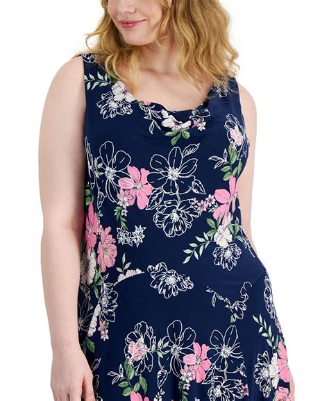 Robbie Bee Plus Size Floral Print Cowl Neck Dress Macys