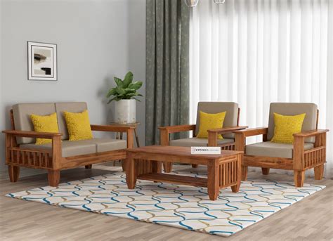 SAAMENIA FURNITURES Wooden 4 Seater Sofa Set For Living Room 2 1 1