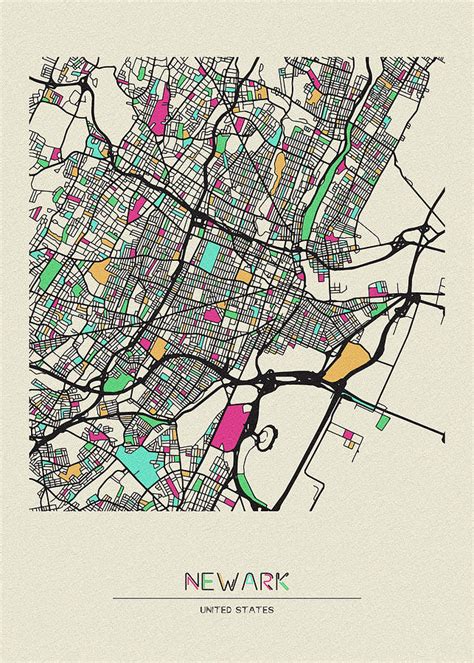 Newark New Jersey City Map Drawing By Inspirowl Design Pixels