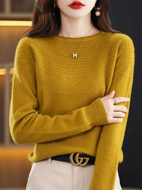 Spring 100 Merino Wool Sweater Women Pullovers O Neck Hollow Long Sleeves Cashmere Knitwear