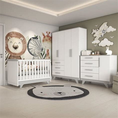 Quarto de Bebê Completo Guarda Roupa Cômoda e Berço 100 Mdf Jolie