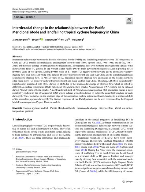 Interdecadal Change In The Relationship Between The Pacific Meridional