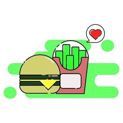 Premium Vector Free Burger French Fries And Love Fast Food Cute Illustration