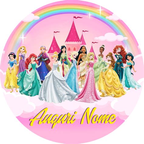 Cialda PRINCIPESSE DISNEY CASTELLO Con NOME Decorazione Torta Ostia