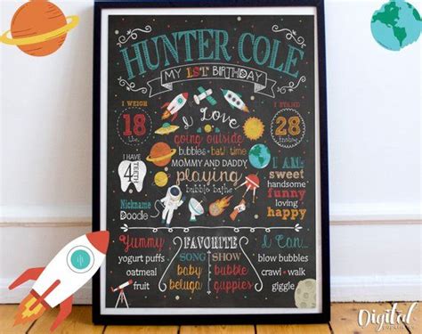 Printable Space First Birthday Chalkboard Sign Outer Space 1st