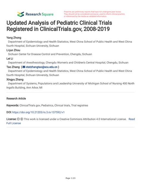 Pdf Updated Analysis Of Pediatric Clinical Trials Registered In