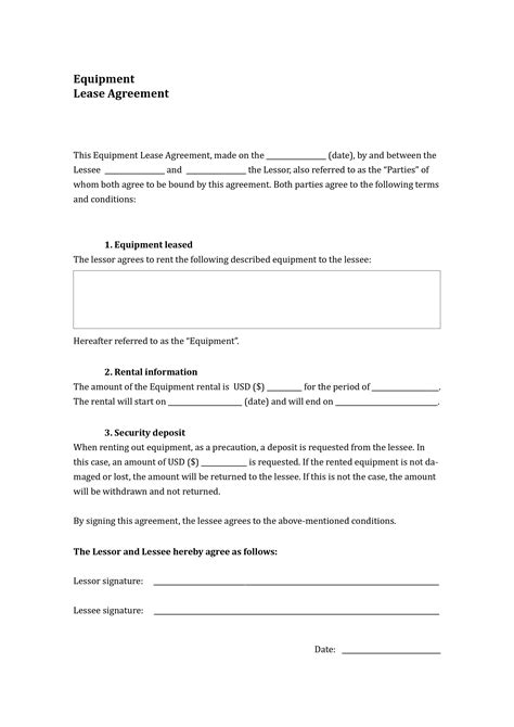 Equipment Lease Agreement Template