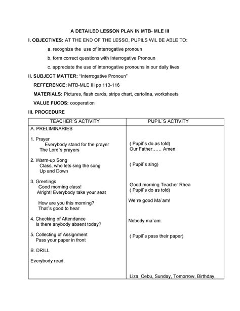 A Detailed Lesson Plan In Mtb A Detailed Lesson Plan In Mtb Mle Iii