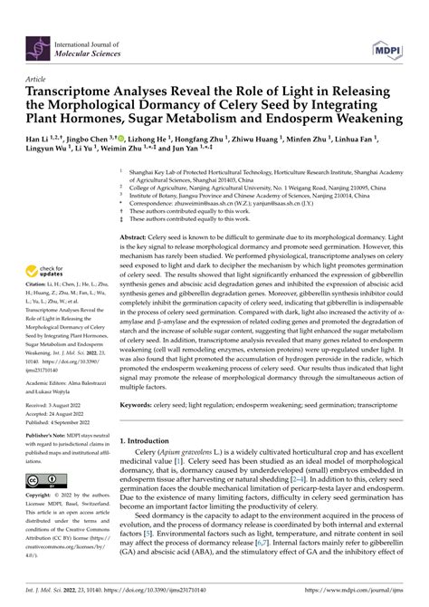 Pdf Transcriptome Analyses Reveal The Role Of Light In Releasing The