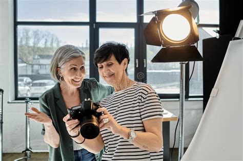 Middle Aged Lesbian Couple Confidently Stands Stock Image Image Of