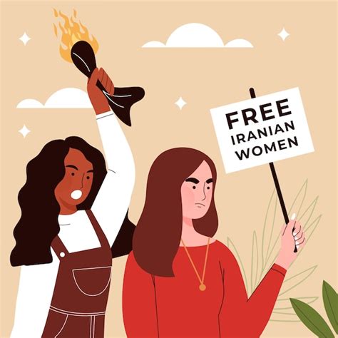 Ilustración Plana De Mujeres Iraníes Que Protestan Por La Libertad Vector Gratis