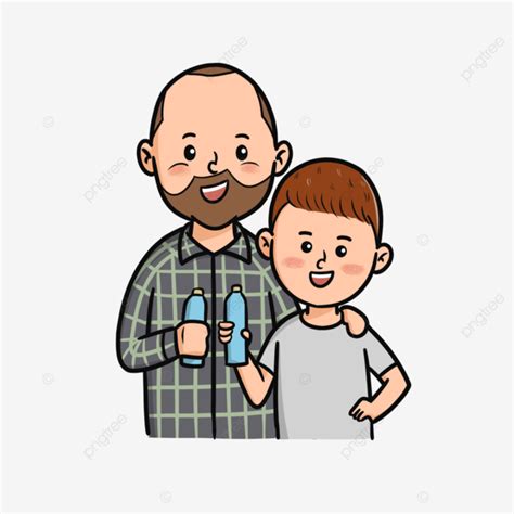 Dad And Kid Holding Water Bottle Cute Cartoon Dad And Son Png