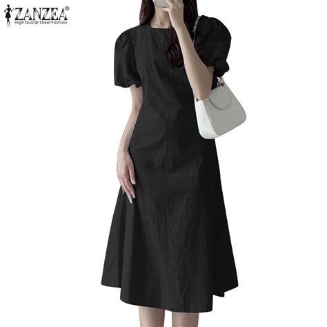 Zanzea Women Elegant Party Puff Short Sleeve O Neck Casual Long Dresses